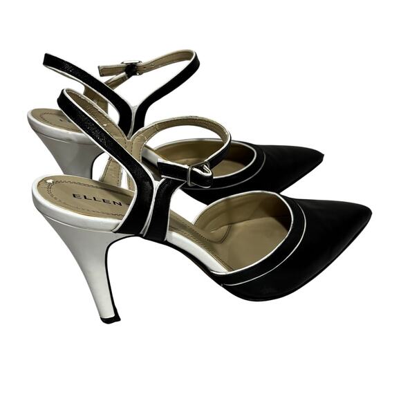 Ellen Tracy high heel strappy shoes black & white leather US 8M Boss Lady style - Picture 4 of 11